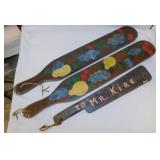 3 vintage wood painted paddles - parrot key