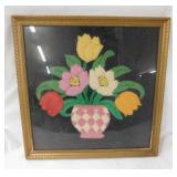 Vintage punch needle embroidered Folk Art vase of