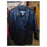 Ladies Covington black leather car coat, size L