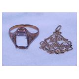 Antique 10K yellow gold ladies ring, size 6.5,