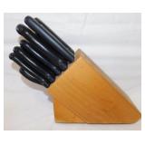 Oak knife block & kitchen knives including