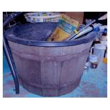 Wood barrel planter w/ plastic liner, 26' x 16' -