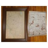 Vintage Illinois road map in wood frame,