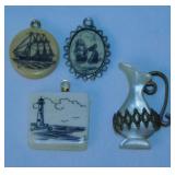 3 sm.scrimshaw necklace pendants - Alabaster &