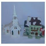 1989 lighted ceramic Christmas chapel, 9.5' tall