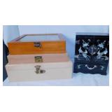 Asian black lacquer jewelry box w/ inlaid
