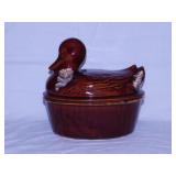 1960's Hull Pottery brown drip glaze duck roaster