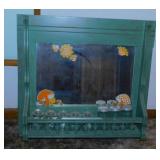 Mirrored wall shelf, 24' x 22' - 3 vintage glass