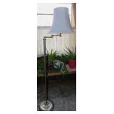Brass bridge floor lamp w/ linen shade