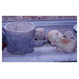 Mid Century owl tree stump and baby chick planters