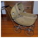 Antique wicker child's baby doll carriage, 28'