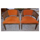 Pair of Mid Century cane barrel back chairs w/