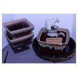 6 pieces of brown drip glaze pottery stoneware: