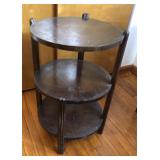 Art Deco walnut 3-tier side table lamp stand, 17'