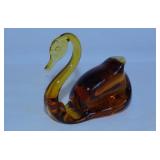 1970's Kanawha amber glass swan paperweight w/
