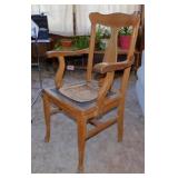 Antique oak vase back arm chair w/ tooled leather