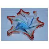 Murano Italy swirl glass leaf bowl w/ polished