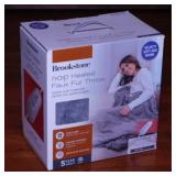 New Brookstone heated faux fur throw in box -