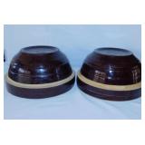 2 vintage USA 9' brown crock mixing bowls