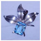 1940's sterling 925 silver & emeral cut aqua glass