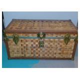 Woven bamboo weave steamer trunk w/ latches &