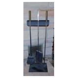 Wrought iron fireplace tools on stand
