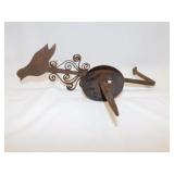 Antique scrolled wrought iron Betty oil lamp