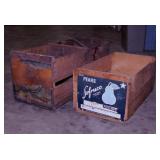2 vintage wooden fruit crates, largest is