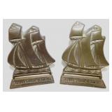 Pair brass sailing ship folding bookends: