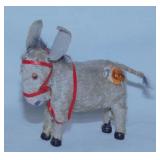 Antique wind-up flocked donkey mule toy, 3.5"