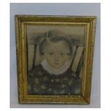 Antique Victorian pencil & chalk portrait drawing