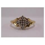 10K yellow gold diamond cluster ring, size 8