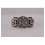 10K white & yellow gold diamond triple cluster