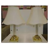 2 crystal glass column table lamps w/ pull chains