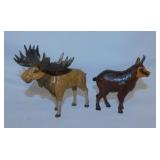 Antique wood carved Bull Moose & Chamois, 5"