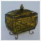 Metal wrapped hand blown amber bubble glass candy