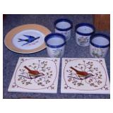 2 bird tile trivets - Blue swallow plate -