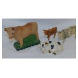4 vintage toy bull cow figurines, largest is 4"
