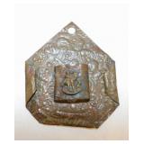 Antique hand hammered brass hanging match safe