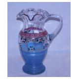 Bohemian Coralene blown glass pitcher w/ applied
