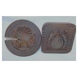 2 antique wooden butter stamp molds: Sheaf of