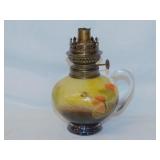 Antique blown glass oil lamp w/ applied handle,