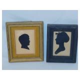 2 antique children hand cut silhouettes, framed,