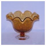 Mid Century blown crackled amber glass footed vase