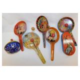 7 vintage tin litho & wood party noise makers