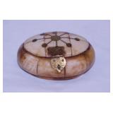 Vintage camel bone trinket box w/ inlaid brass on