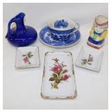 Japan Toby mug pitcher, 3.75" tall - Blue pottery