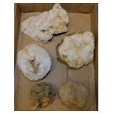5 quartz crystal geode cluster rocks, largest 5"
