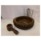 Mid Century tree slice nut bowl w/ 2 crackers &