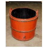 Antique wood painted bucket w/ reinforced bail